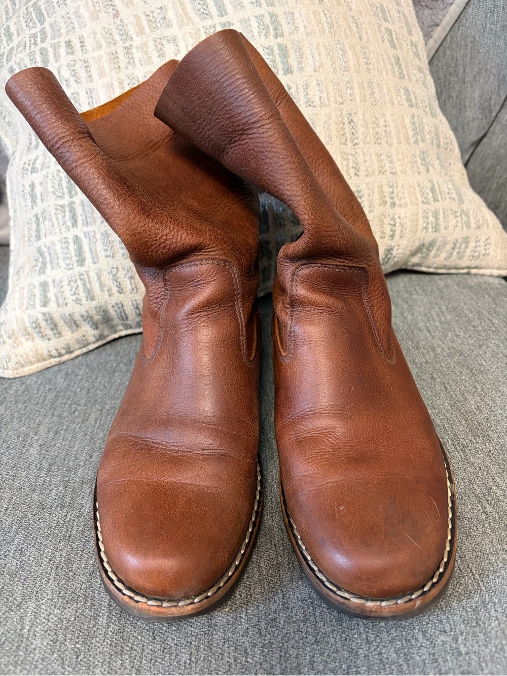 Women’s Size 9 Vintage Roots Tribal Brown Soft Leather Pull-On Roll Down Boots